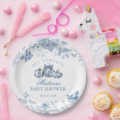 Blue Toile Pumpkin French Fall Floral Baby Shower ペーパープレート (パーティー)