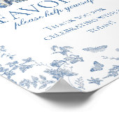 Blue Toile Pumpkin French Fall Floral Favors Sign ポスター (角)