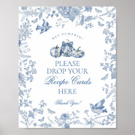Blue Toile Pumpkin French Fall Share a Recipe Sign ポスター