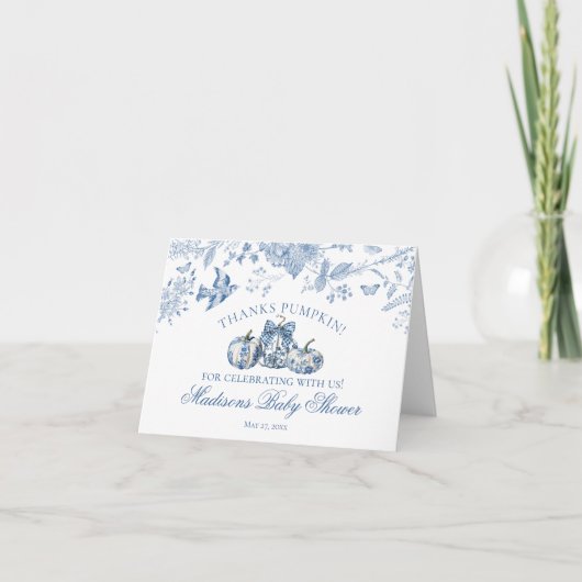 Blue Toile Pumpkin French Fall Thank You Card  サンキューカード (正面)