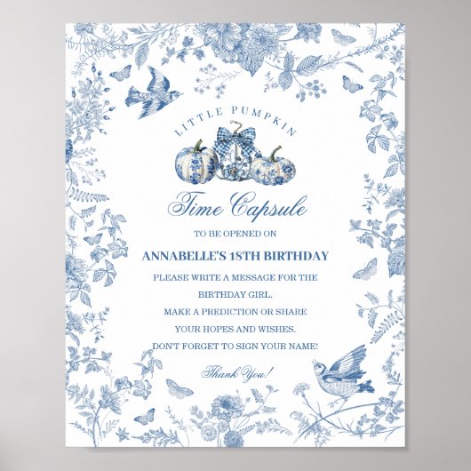 Blue Toile Pumpkin French Fall Time Capsule ポスター (正面)