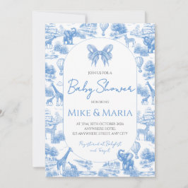 Blue Toile Safari Baby Shower Invitation 招待状