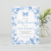 Blue Toile Safari Baby Shower Invitation 招待状 (スタンド正面)