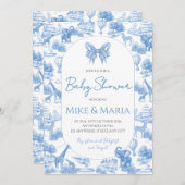 Blue Toile Safari Baby Shower Invitation 招待状 (正面/裏面)