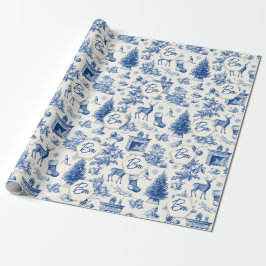 Blue Toile Seamless Pattern Vintage Winter Holiday ラッピングペーパー