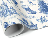 Blue Toile Seamless Pattern Vintage Winter Holiday ラッピングペーパー (ロールコーナー)
