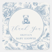 Blue Toile Teddy Bear Label スクエアシール (正面)