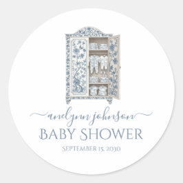 Blue Toile Victorian Wardrobe Baby Shower  ラウンドシール