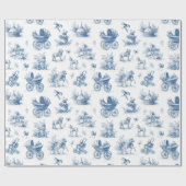 Blue Toile Vintage Baby Shower ラッピングペーパー (フラット)