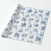 Blue Toile Vintage Baby Shower ラッピングペーパー (アンロールド)