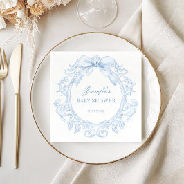 Blue Toile Vintage Frame Bow Baby Boy Shower スタンダードカクテルナプキン