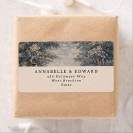 Blue Toile Wedding Vintage Tapestry elegant ラベル