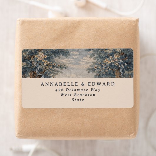 Blue Toile Wedding Vintage Tapestry elegant ラベル (インサイチュ)