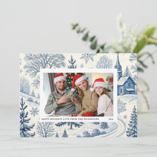 blue tolie qr code festive christmas photo card  招待状 (スタンド正面)