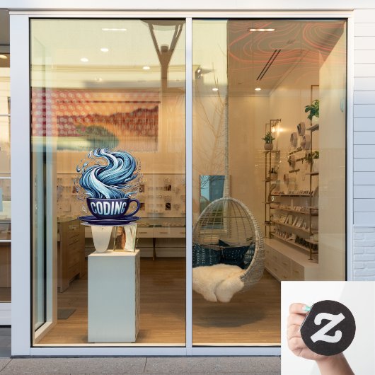 Blue Tone Coffee Binary Numbersプログラマ ウィンドウサイン (店舗窓)