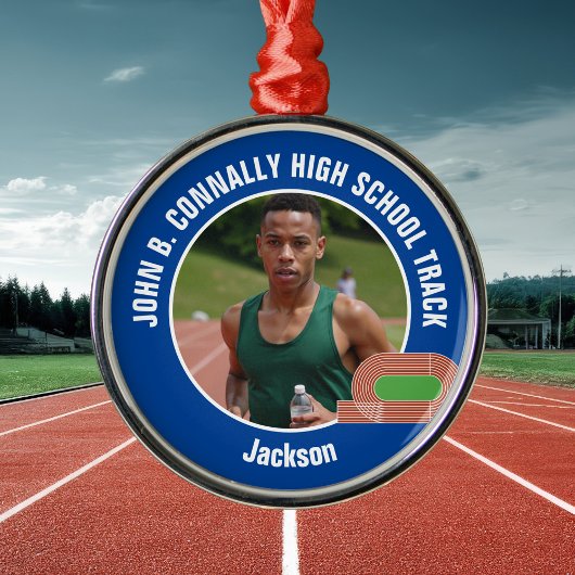 Blue Track & Field Photo High School Christmas メタルオーナメント