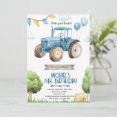 Blue tractor birthday party invitation 招待状 (スタンド正面)