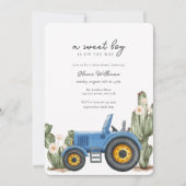 Blue Tractor Cactus Desert Baby Shower 招待状 (正面)