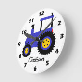 Blue Tractor Design Personalised ラウンド壁時計 (傾斜)