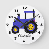Blue Tractor Design Personalised ラウンド壁時計 (正面)
