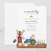 Blue Tractor Farm Animal Sheep Baby Shower  招待状 (正面/裏面)