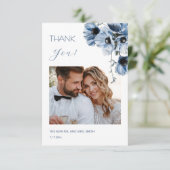 Blue Transparent Flowers Wedding Thank You Card サンキューカード (スタンド正面)