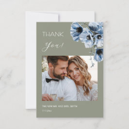 Blue Transparent Flowers Wedding Thank You Card サンキューカード