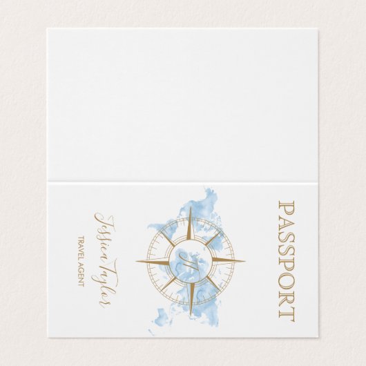 Blue Travel Agent Passport World Map写真の挿入 名刺 (外部フラット)