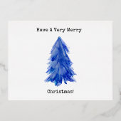 Blue Tree Merry Christmas  箔シーズンポストカード (正面)