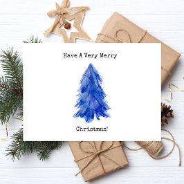 Blue Tree Merry Christmas 箔シーズンポストカード