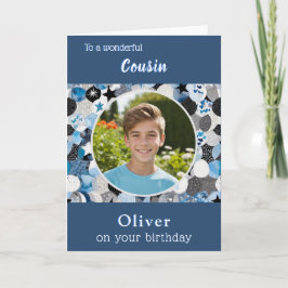 Blue Trendy Modern Cousin Birthday Custom Photo カード