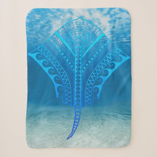 Blue Tribal Stingray シェルパブランケット (正面)