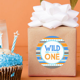 Blue Tribal Wild One 1st Birthday Stickers ラウンドシール