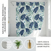Blue Tropical Botanical Leaf Pattern – Elegant シャワーカーテン