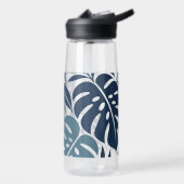 Blue Tropical Leaf Wrap Pattern ウォーターボトル (左面)