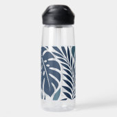 Blue Tropical Leaf Wrap Pattern ウォーターボトル (背面)