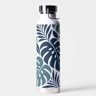 Blue Tropical Leaf Wrap Pattern ウォーターボトル
