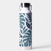 Blue Tropical Leaf Wrap Pattern ウォーターボトル (正面)