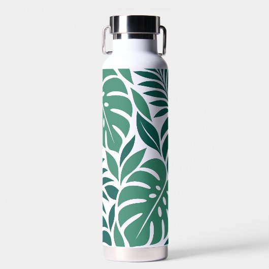Blue Tropical Leaf Wrap Pattern ウォーターボトル (正面)