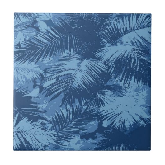 Blue Tropical Palm Leaf タイル (正面)