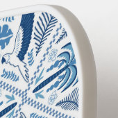 Blue Tropical Palm Tile Coastal Monogrammed ピックルボールラケット (左詳細)
