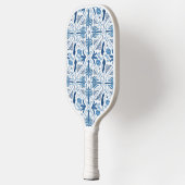 Blue Tropical Palm Tile Coastal Monogrammed ピックルボールラケット (左)