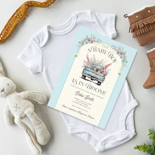 Blue Truck Baby in Bloom Baby Shower Invitation 招待状