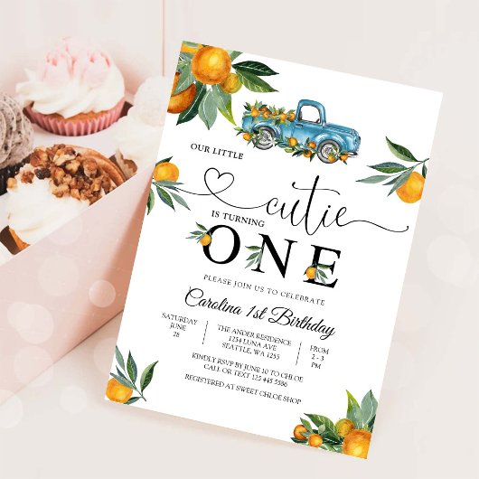 Blue Truck Citrus 1st Birthday Invitation 招待状