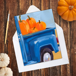 Blue Truck of Pumpkins Watercolor Thanksgiving シーズンカード