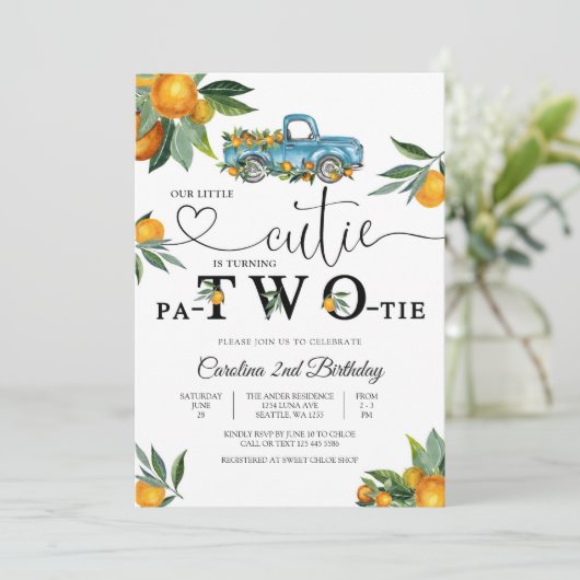 Blue Truck Orange Birthday Invitation 招待状 (スタンド正面)