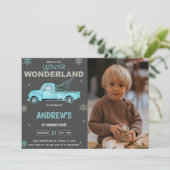 Blue truck Winter Wonderland Birthday Invitations 招待状 (スタンド正面)