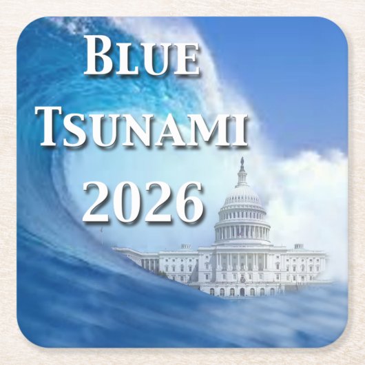 Blue Tsunami Election 2026 スクエアペーパーコースター (正面)