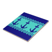 Blue Turquoise Nautical Anchor Coastal Stripes タイル (側面)