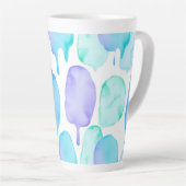 Blue Turquoise Watercolor Droplet Pattern カフェラテマグ (右アングル)